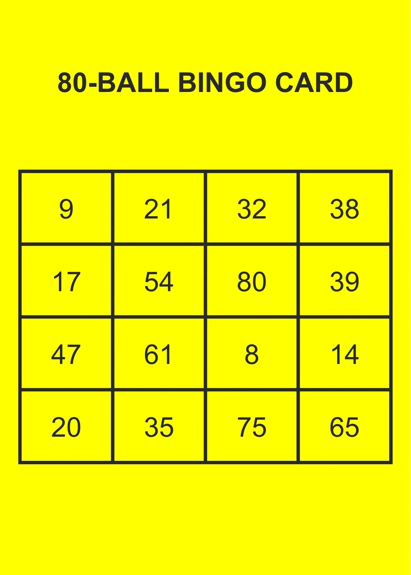 General 80-Ball Bingo Card template.