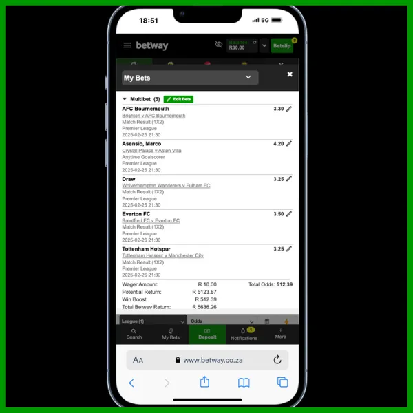 choose the matches on betway account