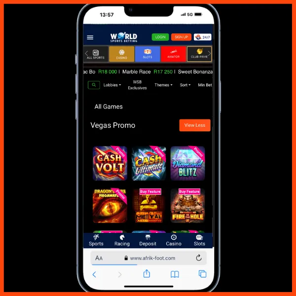Casino games on World sports betting mobile site
