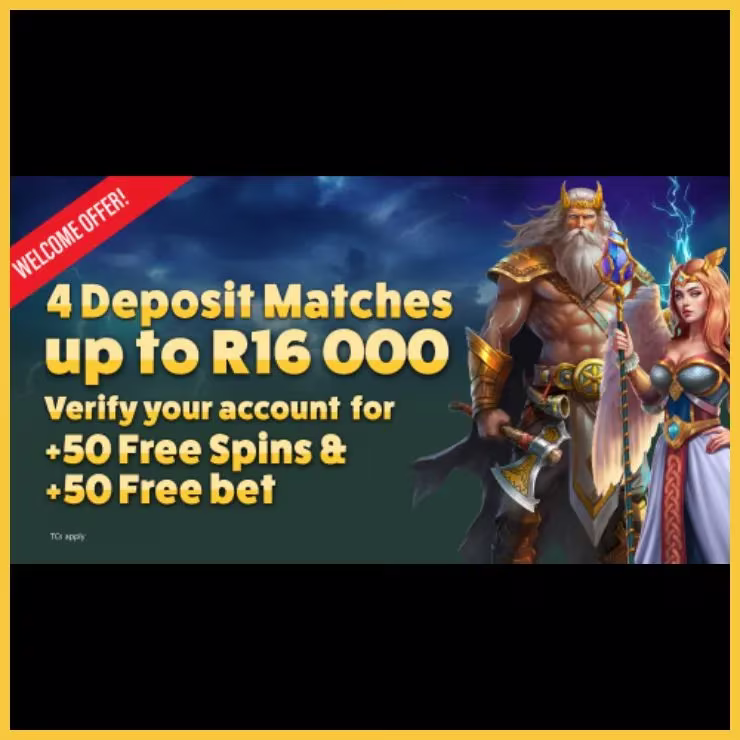 Gbets Welcome Bonus: R16,000 deposit match, R50 free bet and 50 free spins.