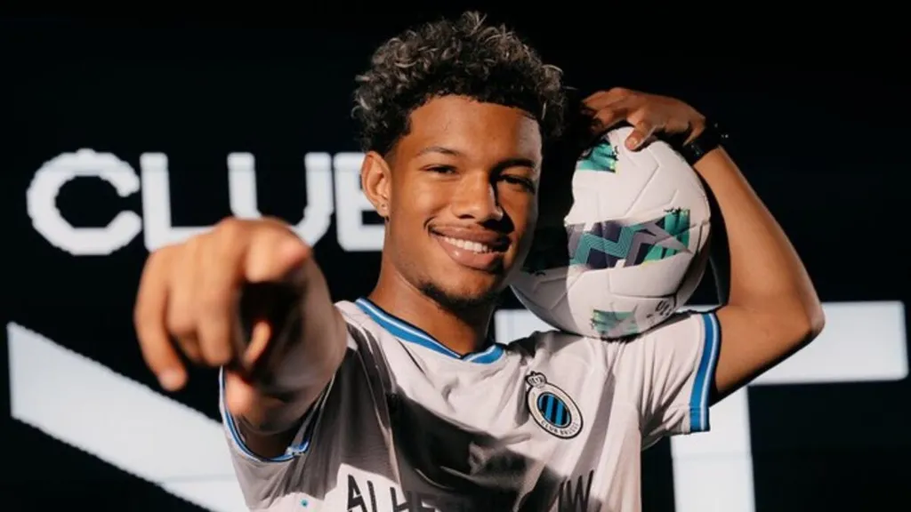 Shandre Campbell after his Club Brugge unveiling. Photo: Club Brugge