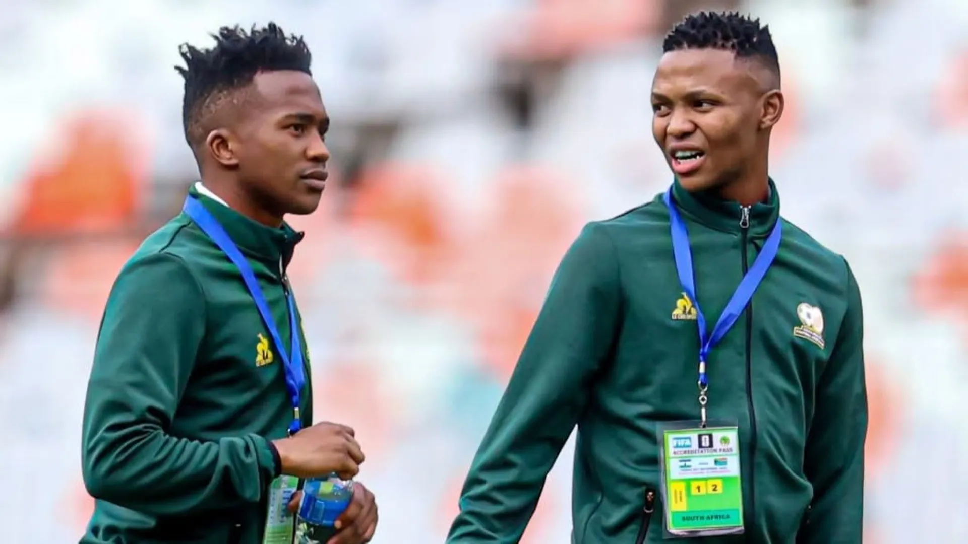 Mduduzi Shabalala and Mohau Nkota with Bafana Bafana.