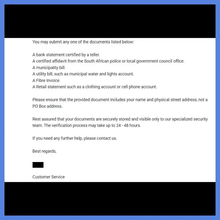 Screenshot of Email interaction for Sportingbet Review