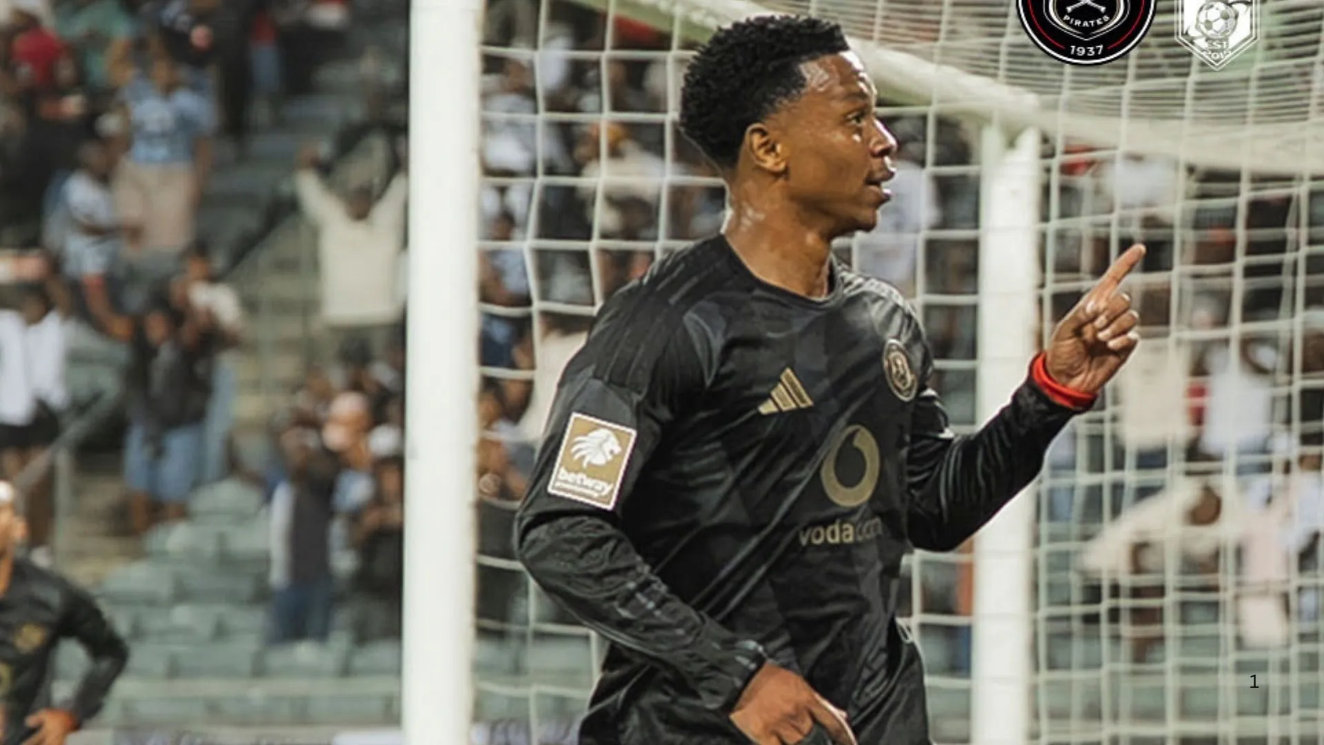 Boitumelo Radiopane of Orlando Pirates after scoring against TS Galaxy.