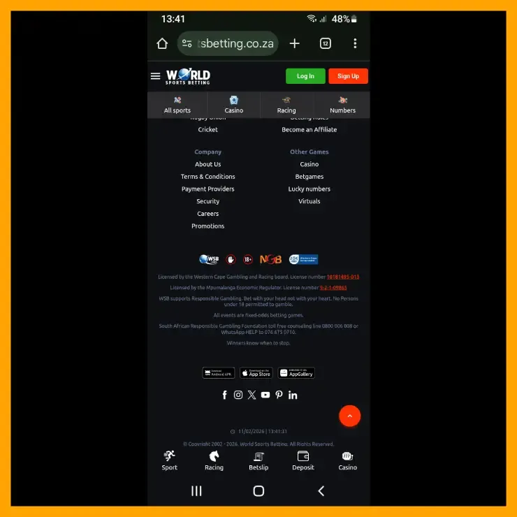 WSB app download section on the homepage