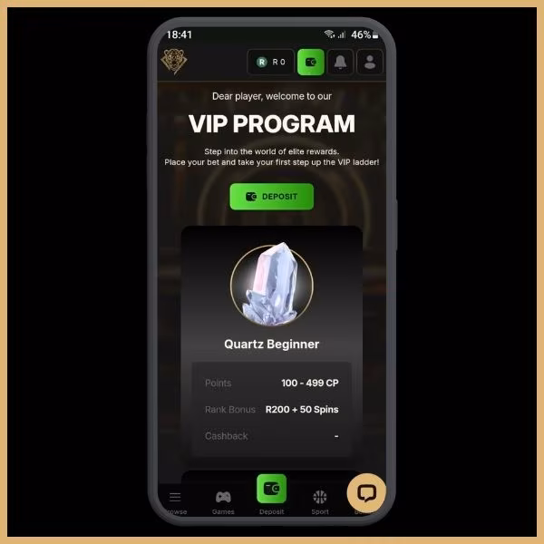 Pantherbet VIP program, Panther's Privelege promotional page showing Quartz Beginner level for new accounts.