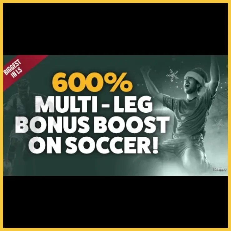 Gbets Soccer Multi Boost promotional banner offering 600% boost on soccer legs,