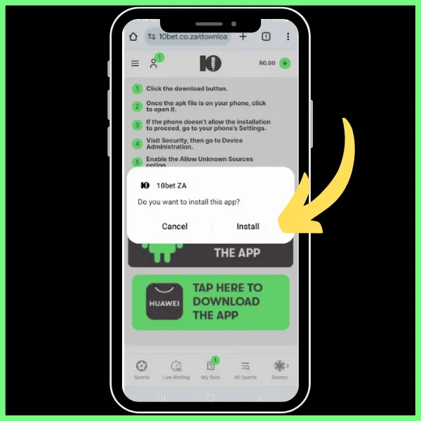 10Bet app install step 5
