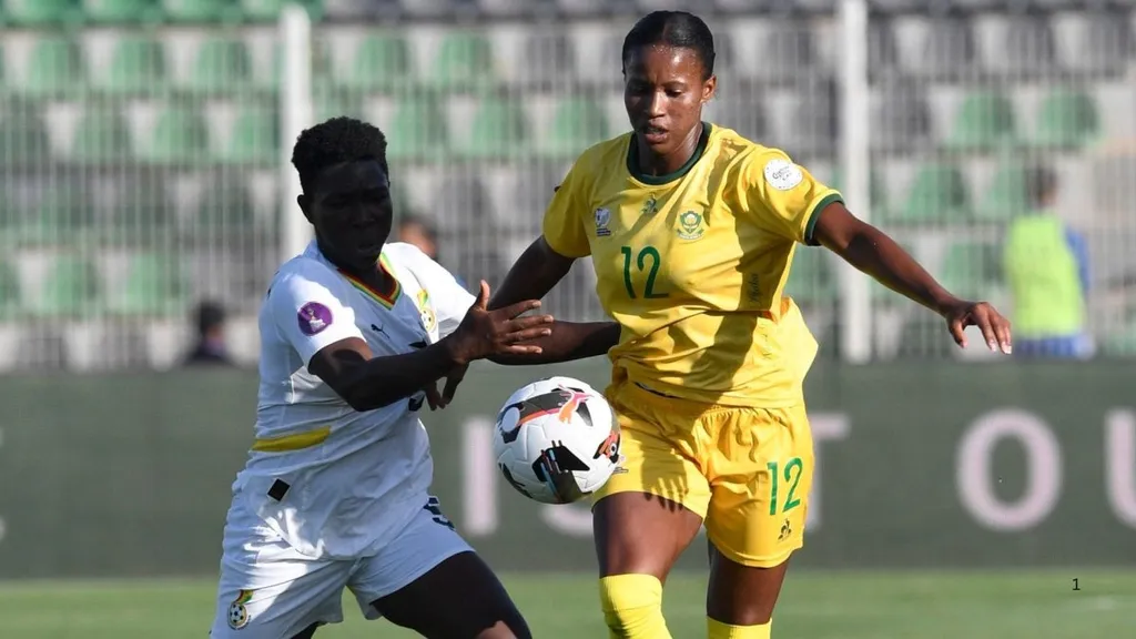 Banyana Banyana’s  Jermaine Seoposenwe against Ghana at WAFCON 2024. Photo -SAFA