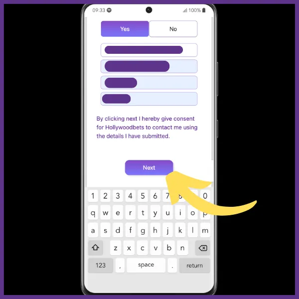 Hollywoodbets app sign up process step 3