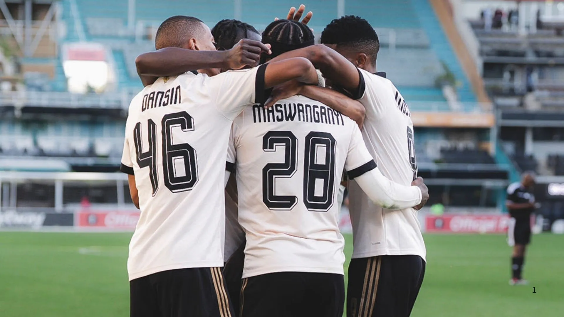 Orlando Pirates players celebrate a goal against Chippa United.