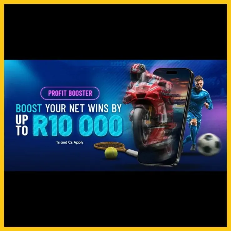 Profit Booster promotional banner offer sports bet boosts up to R10,000 after depositing R1,000.