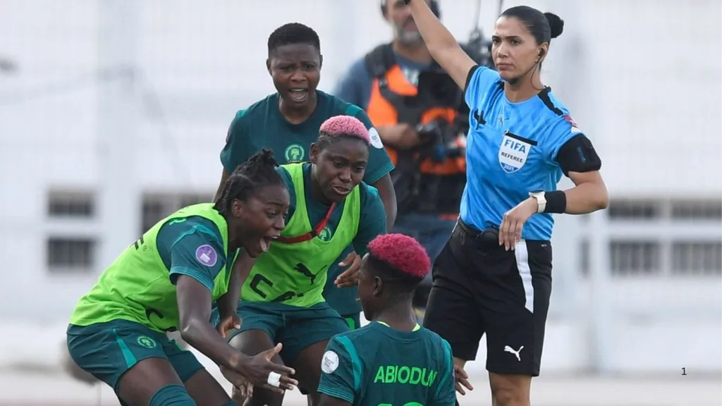 Nigeria celebrate beating South Africa at WAFCON 2024.
