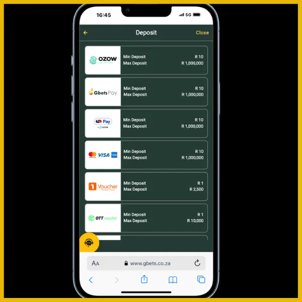 First batch of payment methods available on the gbets site