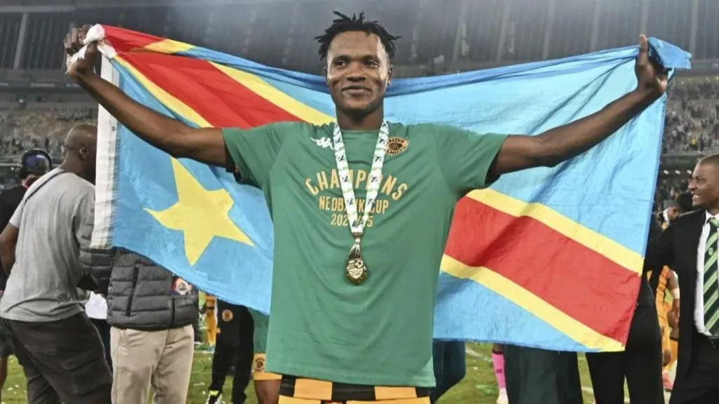 Glody Lileo of Kaizer Chiefs celebrating Nedbank Cup victory