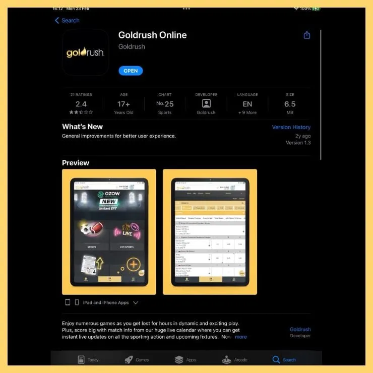 Gold Rush app for iOS