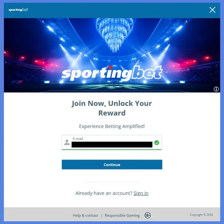 Sportingbet South Africa sign-up page.