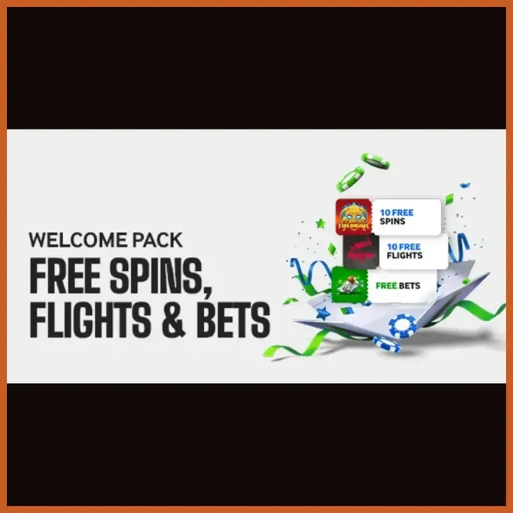 Betway welcome pack with 10 free spins, 10 free flights and R10 free bet