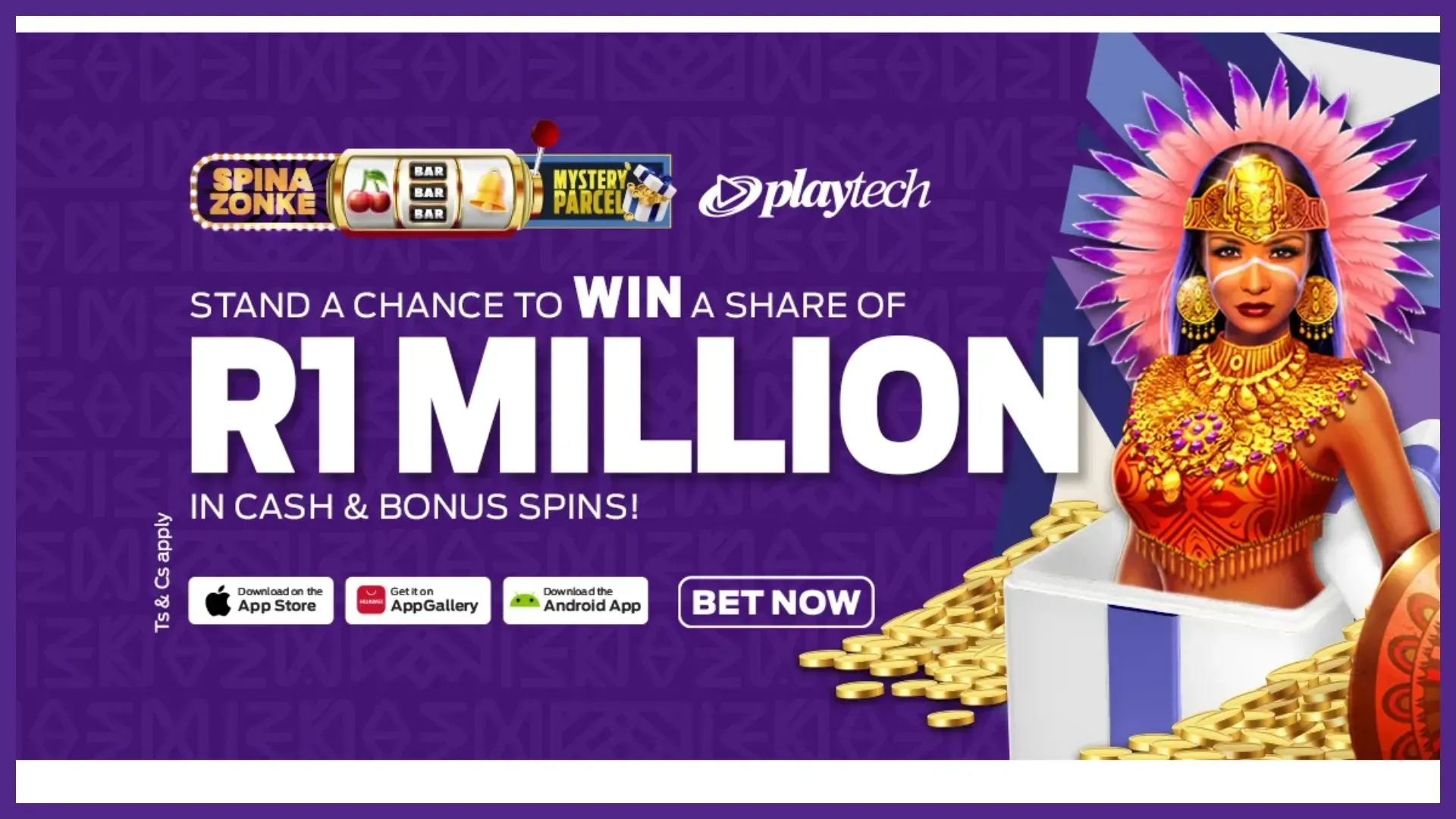 Hollywoodbets Mystery Parcel promotional banner offering R1 million in cash and bonus spins.