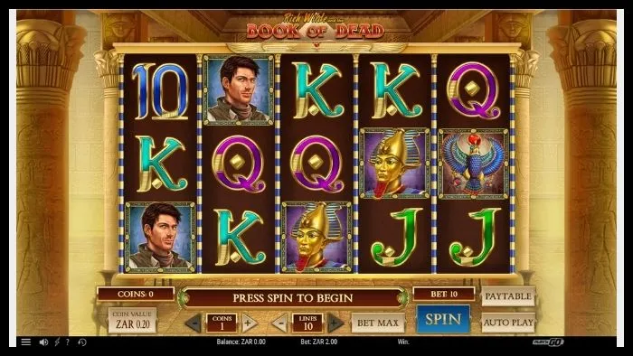 Book of Dead slot menu as shown on the Betway casino.