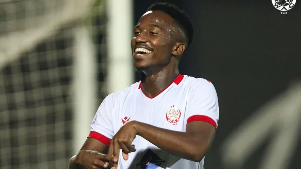 Cassius Mailula celebrates a goal for Wydad AC. Photo -Wydad AC