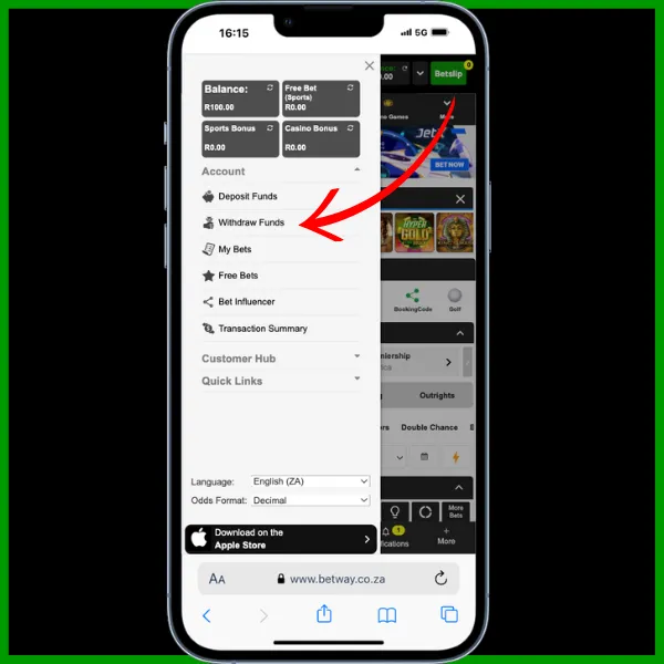 withdraw funds button