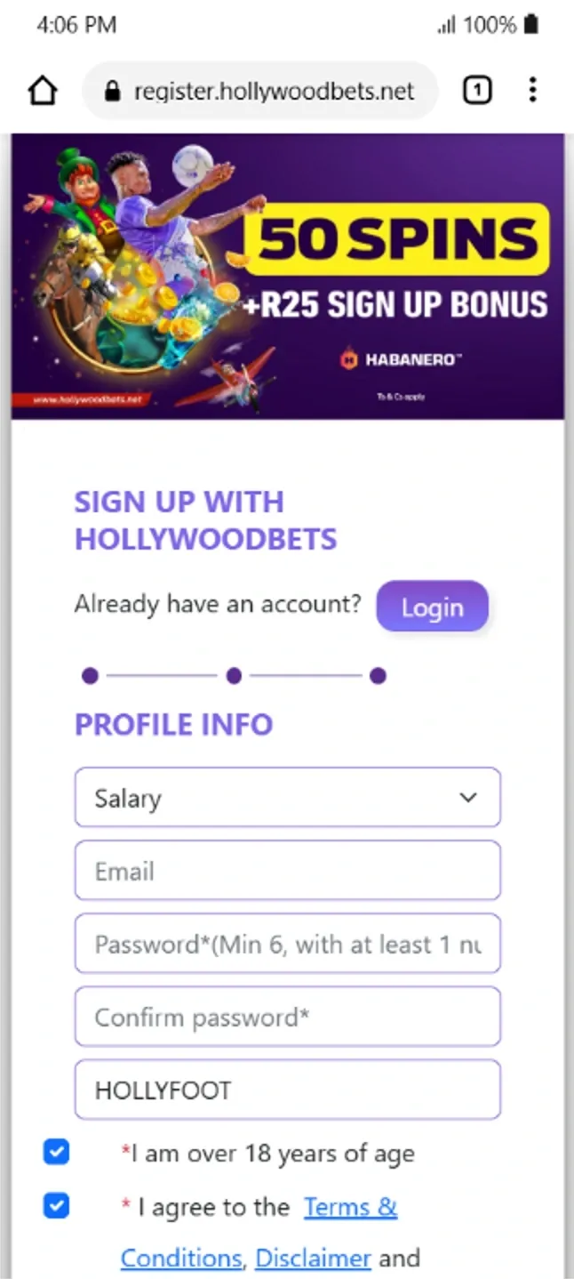 Hollywoodbets promo code HOLLYFOOT