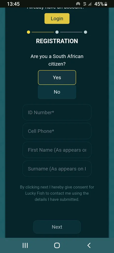 Lucky Fish Promo Code Registration 1