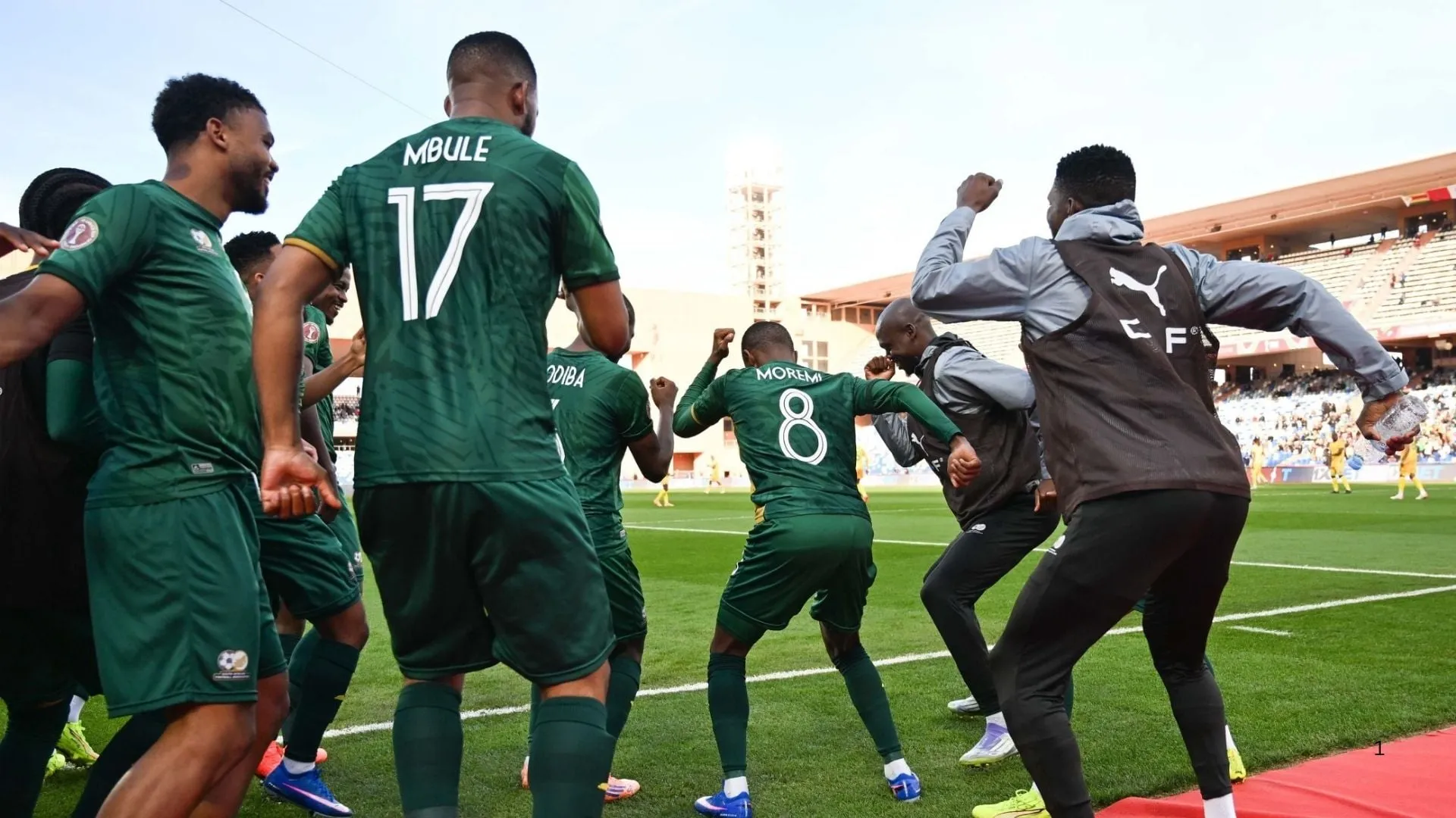 Bafana Bafana celebrate victory against Zimbabwe. Photo &ndash; SAFA