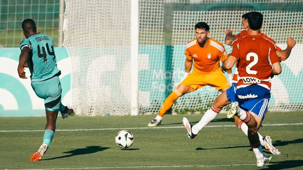 Mbekezeli Mbokazi shoots the ball during Orlando Pirates&rsquo; match against Granada. Photo &ndash; Orlando Pirates
