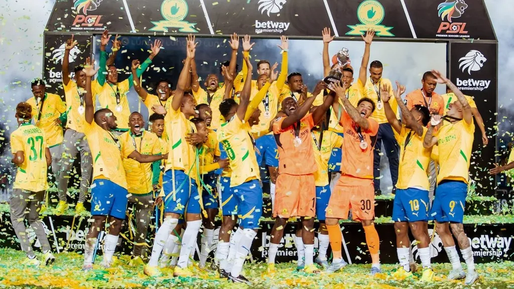 Mamelodi Sundowns celebrate winning the PSL title. Photo – Betway