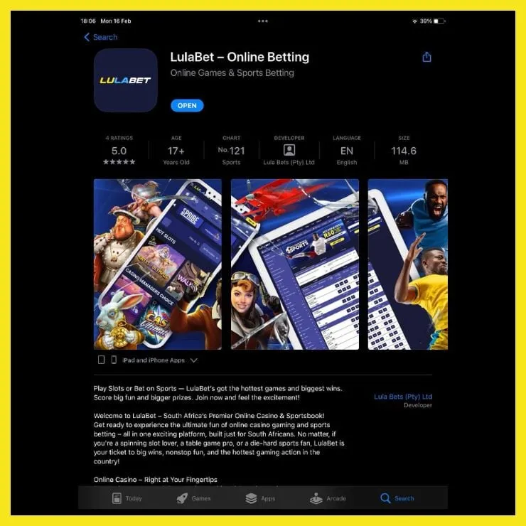 Lulabet App Store Page
