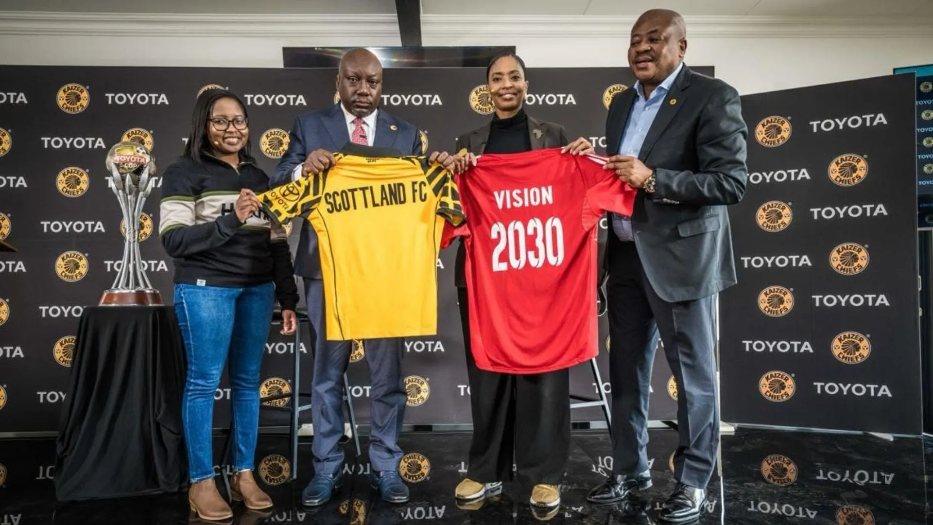 Kaizer Chiefs bosses Jessica Motaung and Bobby Motaung during the Toyota Cup launch. 