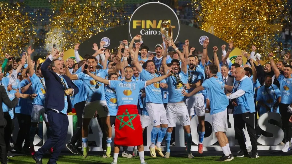 Pyramids players celebrate CAF Champions League glory. Photo Pyramids