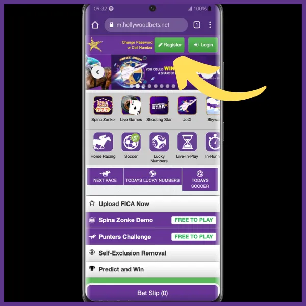Hollywoodbets app sign up process step 1 