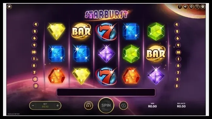 Starburst slot menu as shown on the Betway casino.