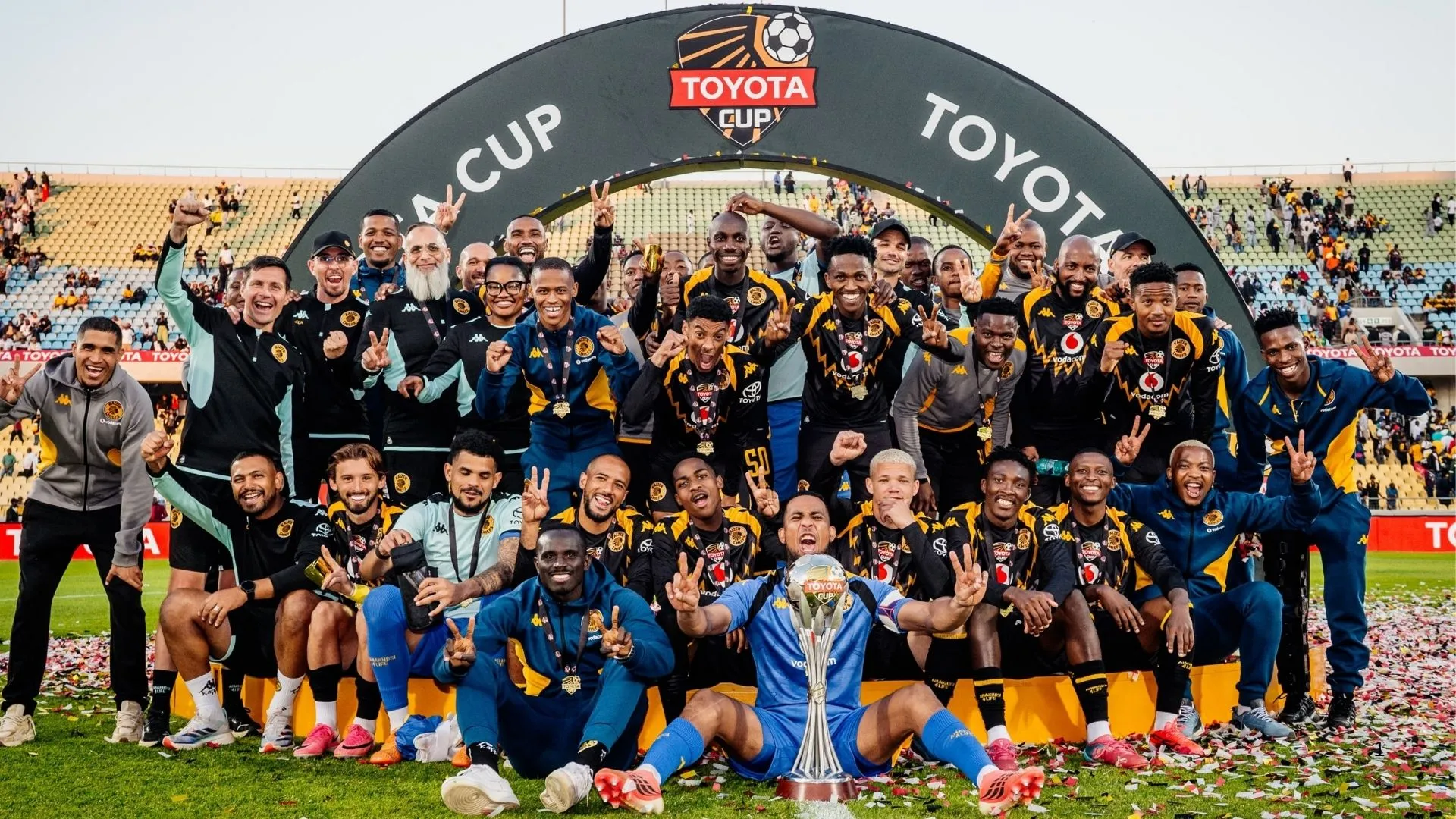 Kaizer Chiefs players celebrate 2026 Toyota Cup win.