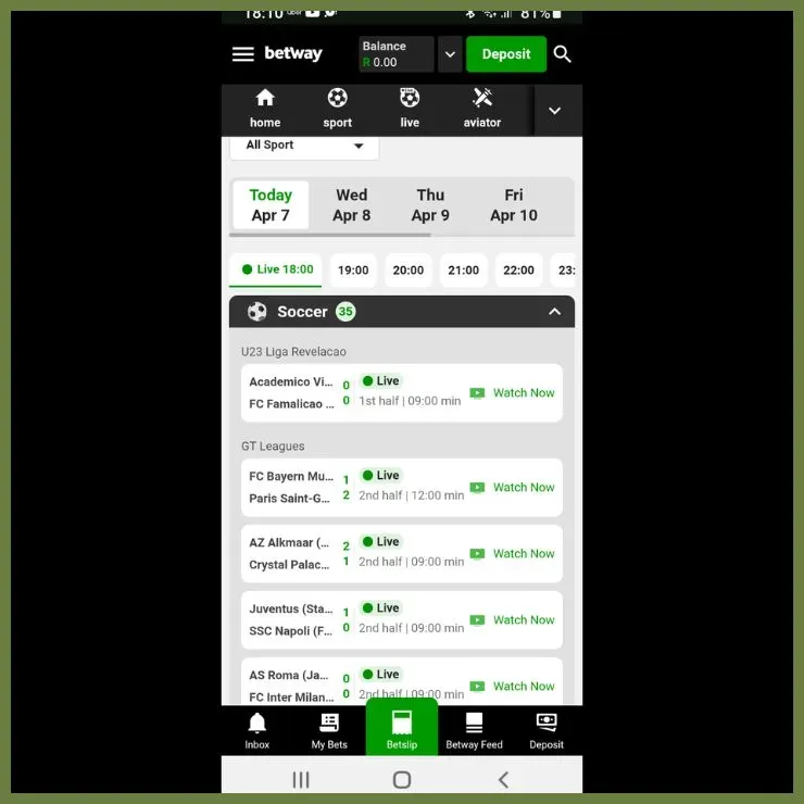 Betway live streaming schedule. 