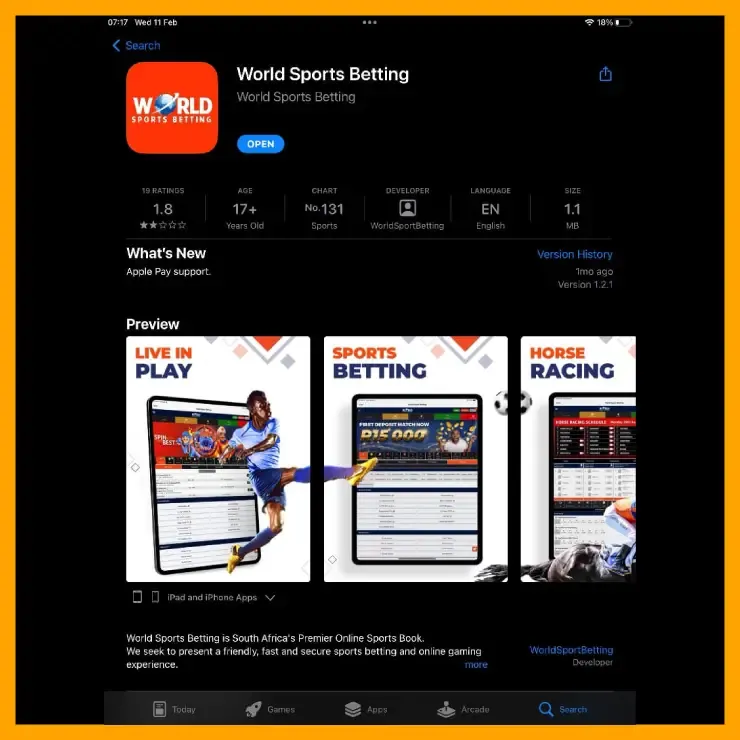 World Sports Betting App download for iOS