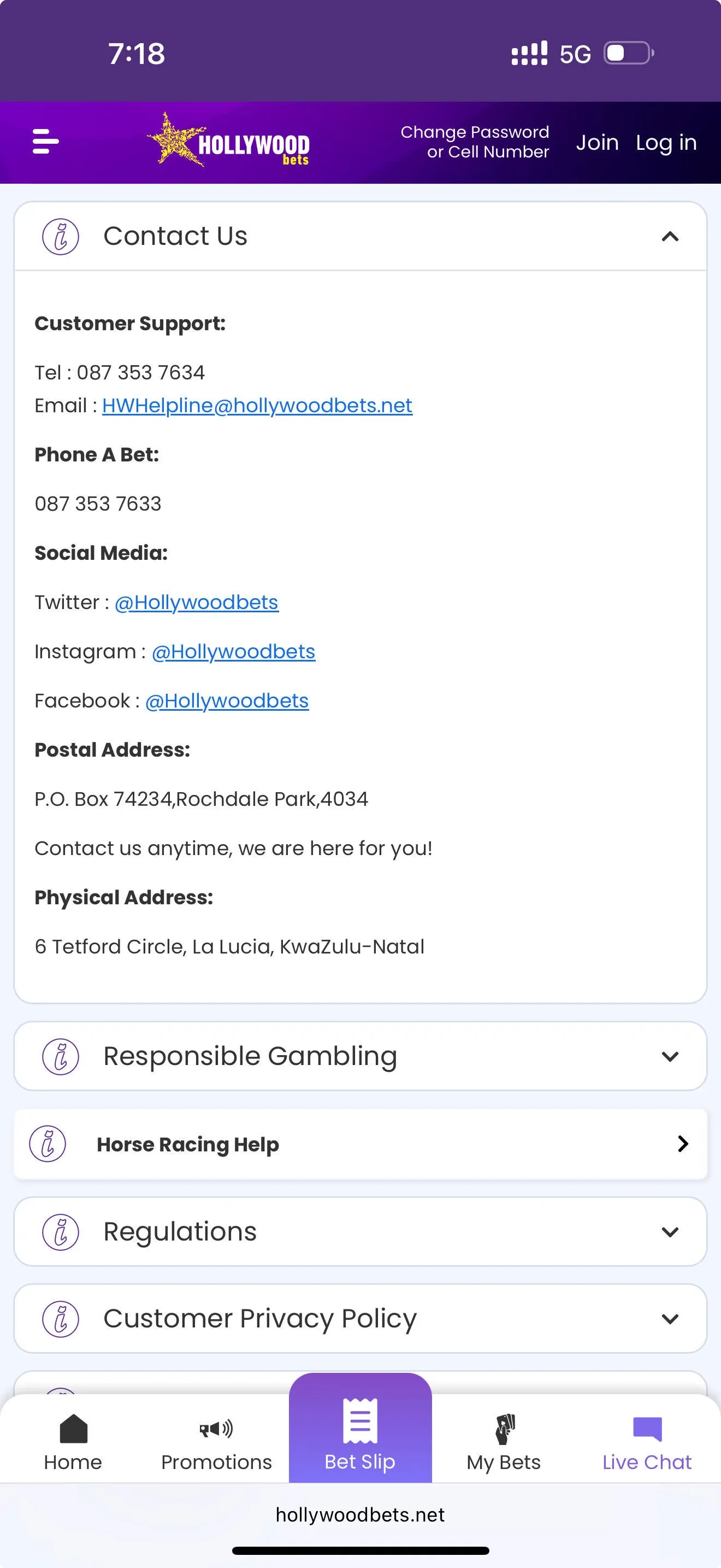 Hollywoodbets contact information