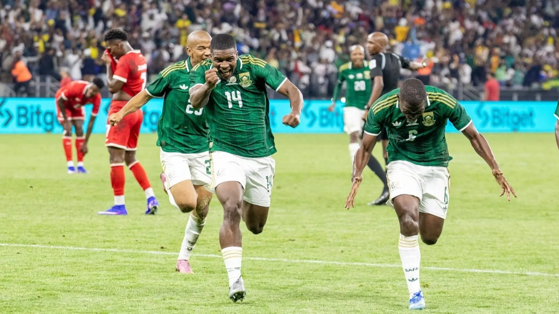 Bafana Bafana defender Mbekezeli Mbokazi celebrates his goal - Image: SAFA