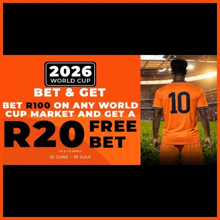 WSB World Cup Bet & Get promtion offering a R20 free bet for a R100 deposit.