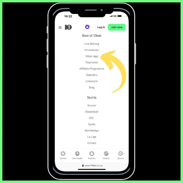 10Bet app locate link step 2