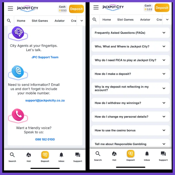 Jackpot city in app customer support