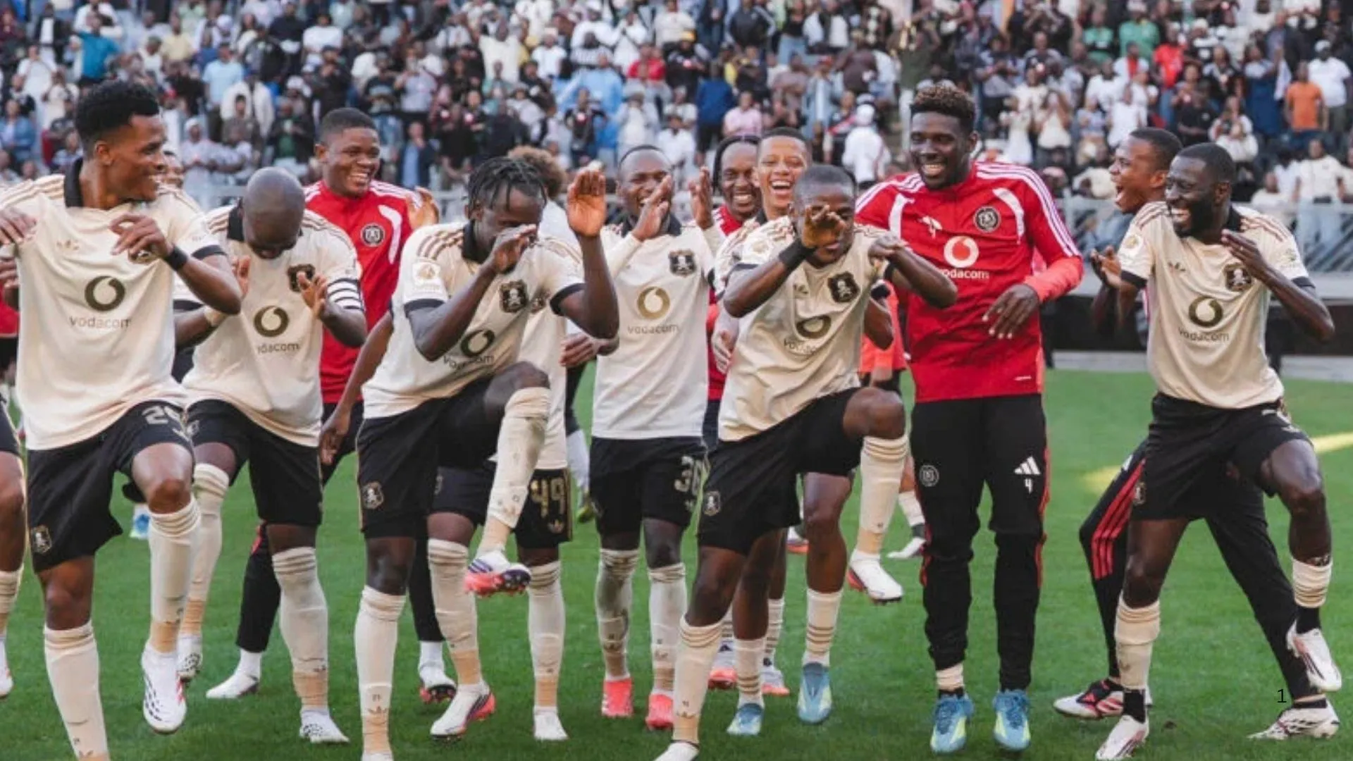 Orlando Pirates players celebrate their win over Chippa United.