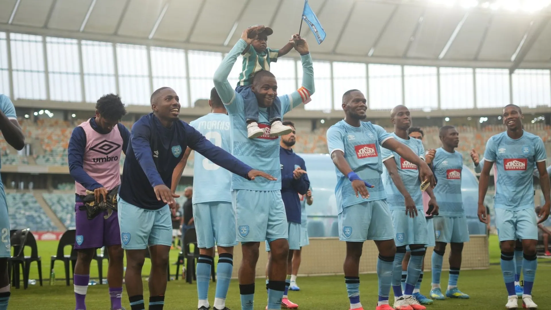 Durban City FC players celebrate a win.