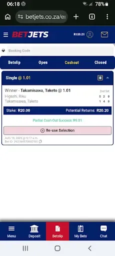 Successful partial cashout on BetJets