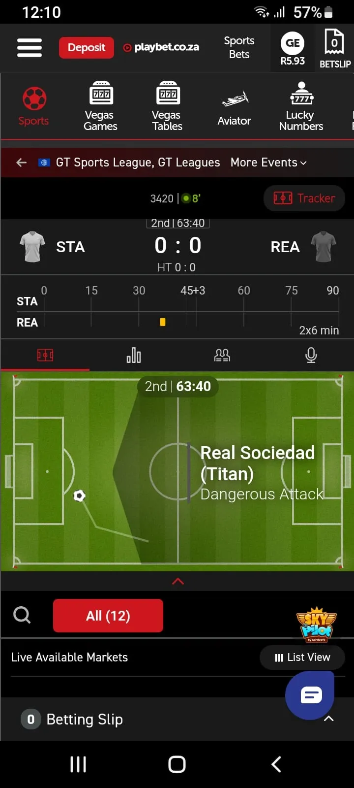 Playbet app match tracker for Real Sociedad eSoccer match.