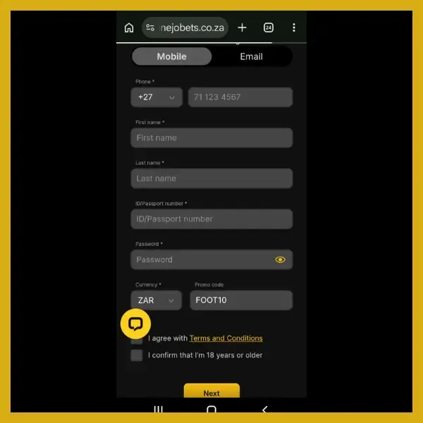 Wanejobets promo code sign up form