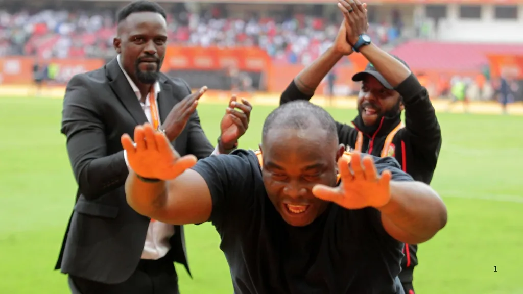 Benni McCarthy celebrates a win during CHAN 2024. Photo &ndash; Imago